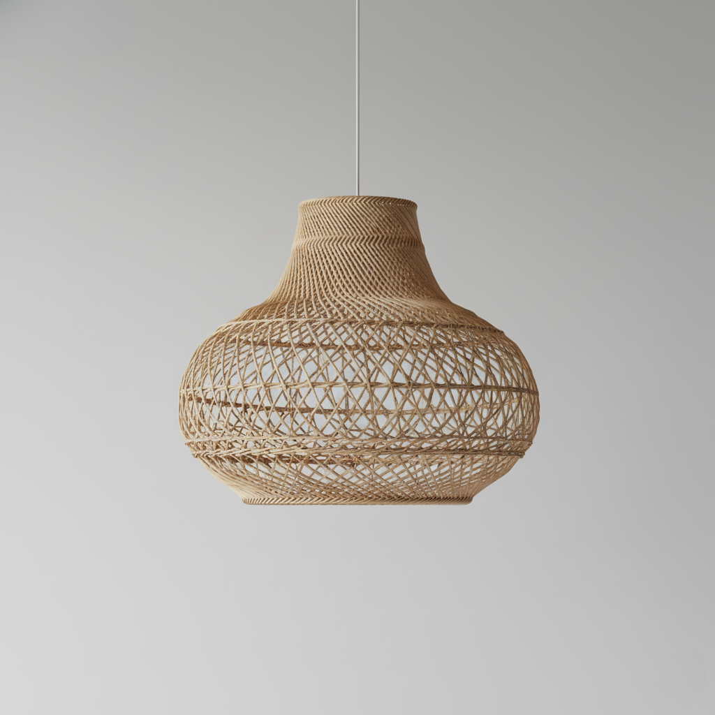 Abat-Jour Suspendu en Rotin Tissé à la Main