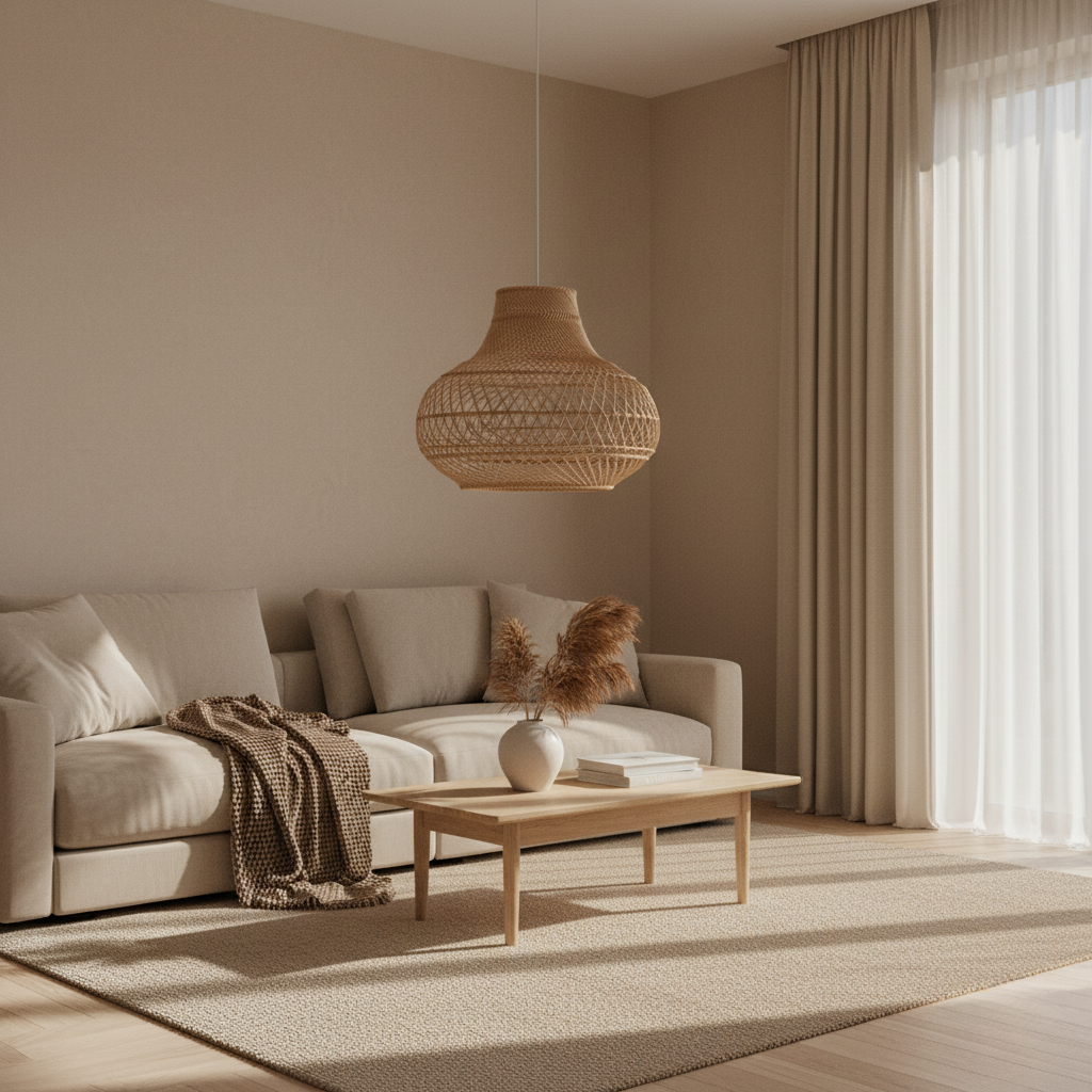 Abat-Jour Suspendu en Rotin Tissé à la Main